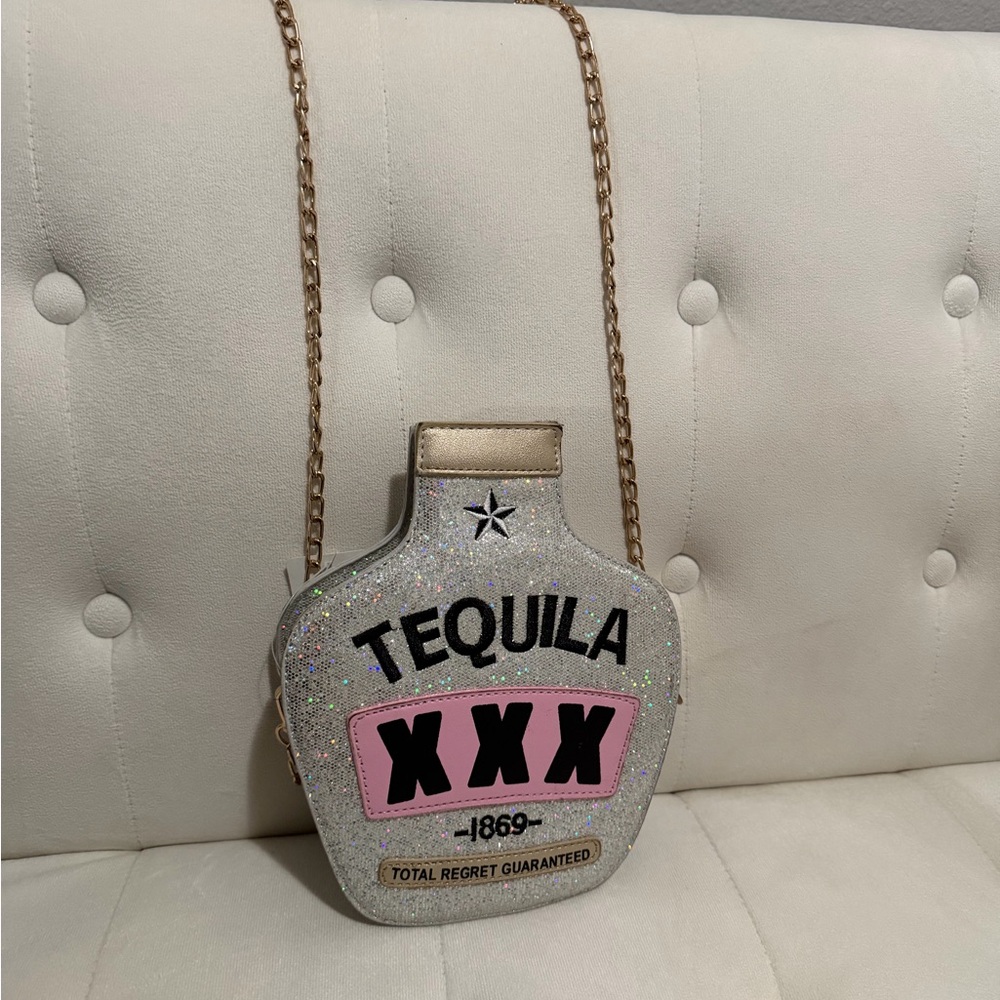 Glittery Silver and Pink Tequila Bottle Bag - Picture 3 of 6